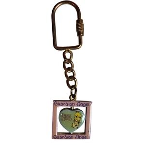 Precious‎ Moments Retro Guardian Angel Heart Keychain Spin Pink Frame